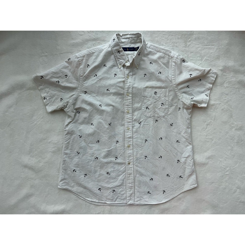 Ralph Lauren Shirt Mens Large Anchor All Over Print Short Sleeve Camp Casual - Picture 2 of 7